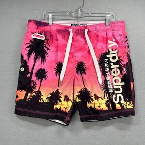 Superdry Swim Board Shorts Mens Large Pink Palm Tree Tropical Beach Surf Aloha